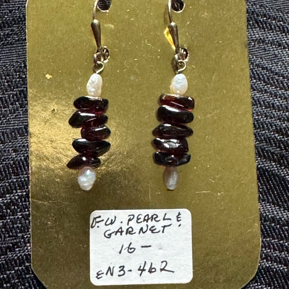 Elegant Garnet and PearlDangling  Earrings Hand crafted
